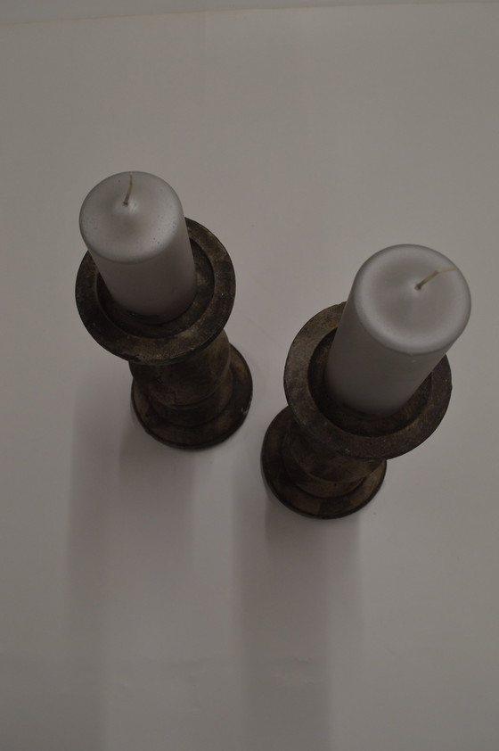 Image 1 of Stone, Cream Patine Candle Holders