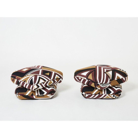 Image 1 of Pair of vintage graphic jacquard poufs by Jacques Charpentier for Maison Jansen, 1970