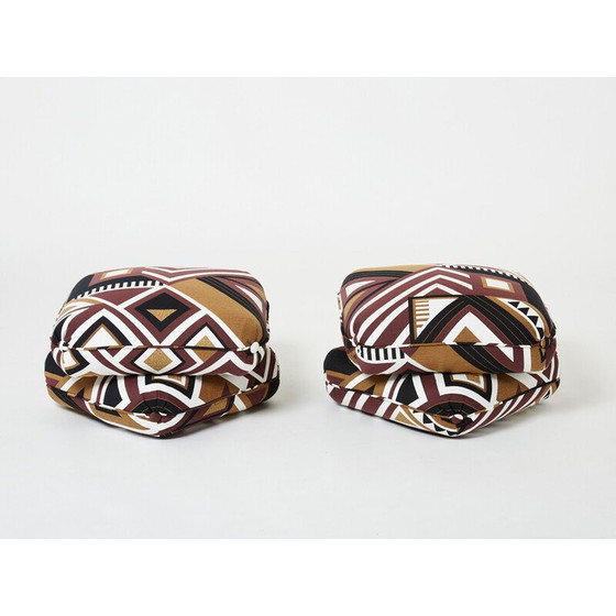Image 1 of Pair of vintage graphic jacquard poufs by Jacques Charpentier for Maison Jansen, 1970