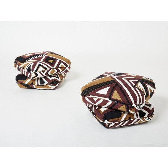 Image 1 of Pair of vintage graphic jacquard poufs by Jacques Charpentier for Maison Jansen, 1970