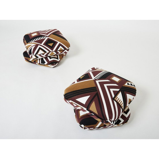 Image 1 of Pair of vintage graphic jacquard poufs by Jacques Charpentier for Maison Jansen, 1970