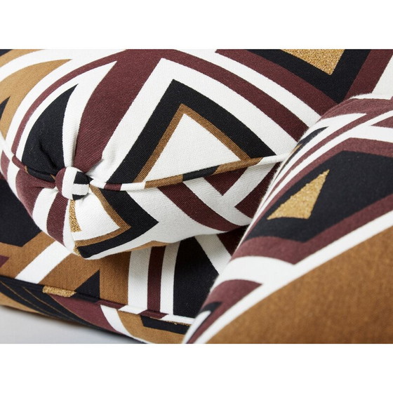 Image 1 of Pair of vintage graphic jacquard poufs by Jacques Charpentier for Maison Jansen, 1970