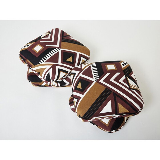 Image 1 of Pair of vintage graphic jacquard poufs by Jacques Charpentier for Maison Jansen, 1970