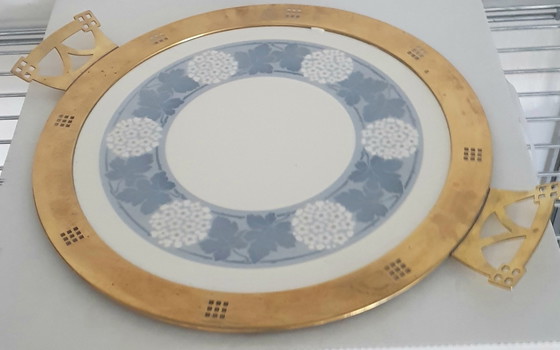 Image 1 of Art Deco Cake Plate With Brass Handles From Wmf, 1920S