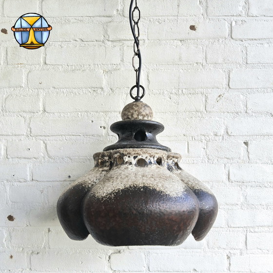 Image 1 of Vintage Ceramic Pendant Lamp (German) Brutalist Lamp Brown Mid - Century Pendant Lamp