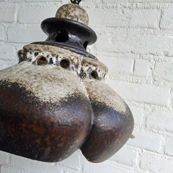 Image 1 of Vintage Ceramic Pendant Lamp (German) Brutalist Lamp Brown Mid - Century Pendant Lamp