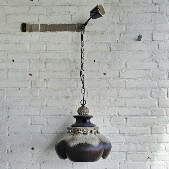 Image 1 of Vintage Ceramic Pendant Lamp (German) Brutalist Lamp Brown Mid - Century Pendant Lamp