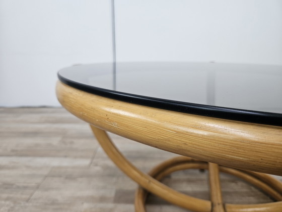 Image 1 of Round Coffee Table In Bamboo And Smoked Glass