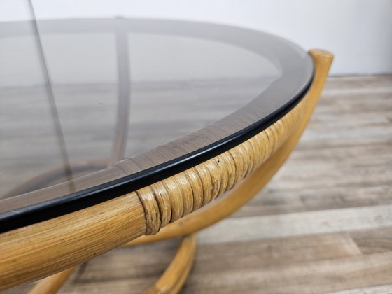 Image 1 of Round Coffee Table In Bamboo And Smoked Glass