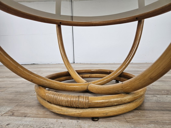 Image 1 of Round Coffee Table In Bamboo And Smoked Glass