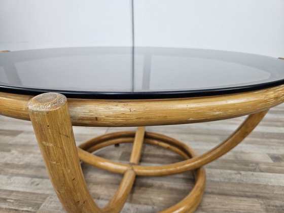 Image 1 of Round Coffee Table In Bamboo And Smoked Glass