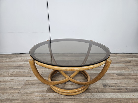 Image 1 of Round Coffee Table In Bamboo And Smoked Glass