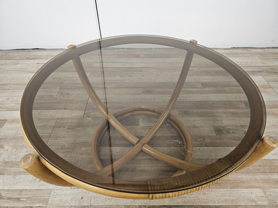 Image 1 of Round Coffee Table In Bamboo And Smoked Glass