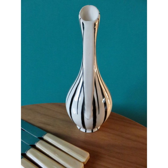 Image 1 of Set of 10 vintage knives in resin with ceramic vase, France 1950
