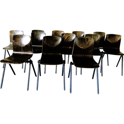 Set of 12 vintage chairs model S30 in metal and pressed wood by Galvanitas for Pagholz and Thurop SA