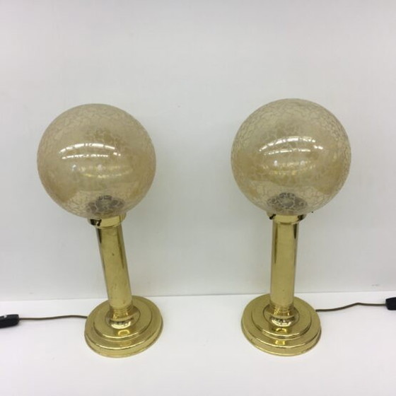 Image 1 of 2x Mid-century Design XL Globe Table Lamps, 1970’s