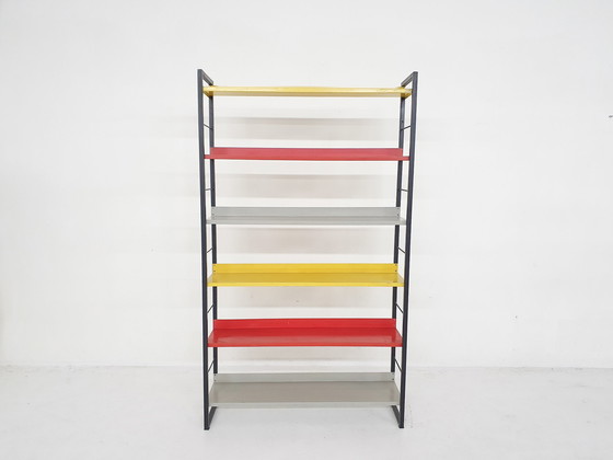 Image 1 of A. D. Dekker for Tomado free standing metal book shelves, Pays-Bas 1950's