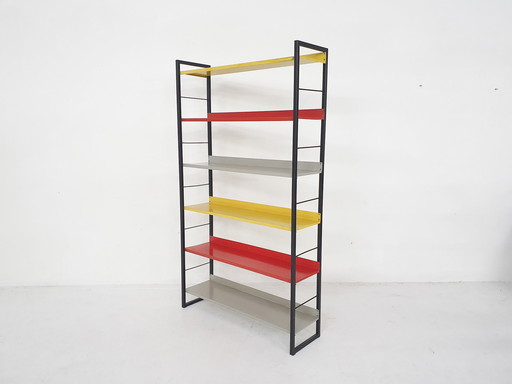 A. D. Dekker for Tomado free standing metal book shelves, Pays-Bas 1950's