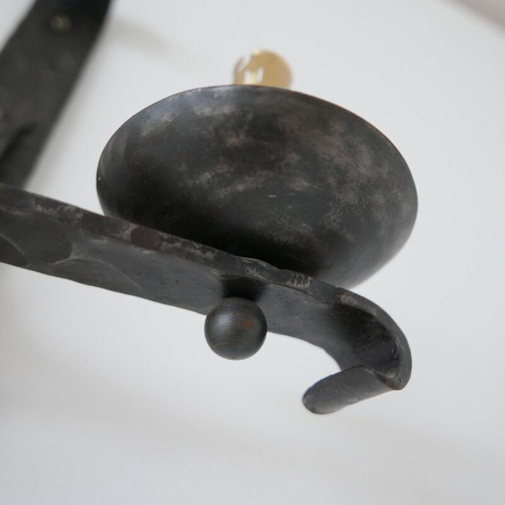 Image 1 of Vintage brutalist iron wall lamp with double arms, France 1970