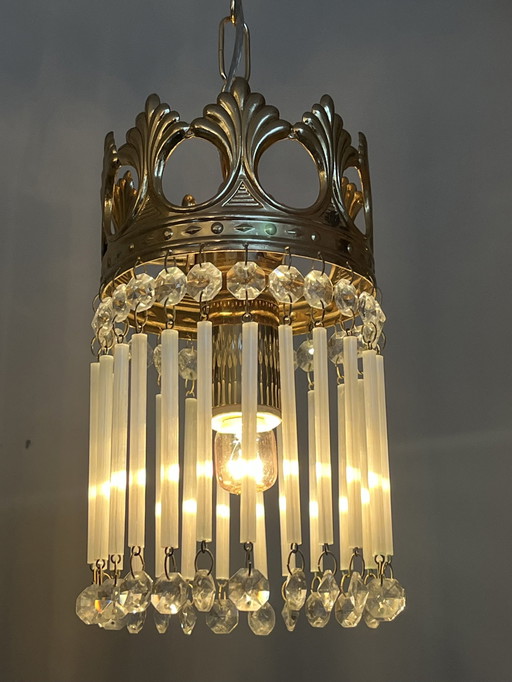 Vintage Opaline Rod Chandelier Pendant Lamp Crystal