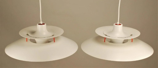 Set Of 2 Vintage Louis Poulsen Hanging Lamp | Off White With Orange
