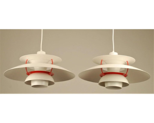 Set Of 2 Vintage Louis Poulsen Hanging Lamp | Off White With Orange