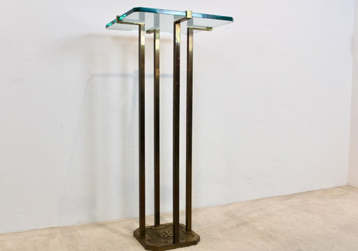 Guéridon minimaliste en laiton et verre Peter Ghyczy