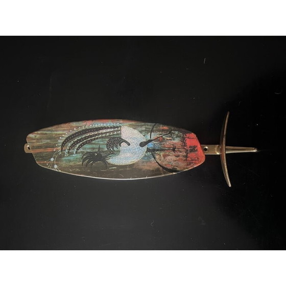 Image 1 of Vintage brass rooster wall hook, 1950
