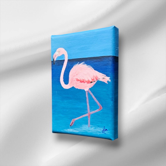 Image 1 of Acrylic Paint Painting Flamingo 13X18 Cm