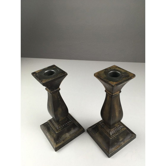Image 1 of Pair of vintage Danish disco metal candlesticks by Just Andersen, 1950s
