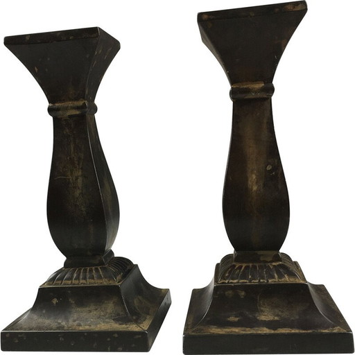 Pair of vintage Danish disco metal candlesticks by Just Andersen, 1950s