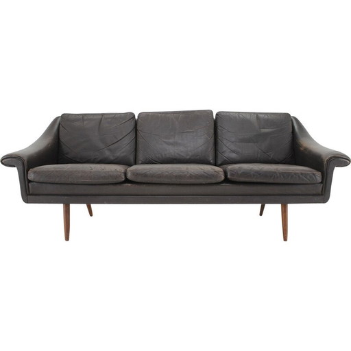 Vintage 3-seater leather sofa, Denmark 1960