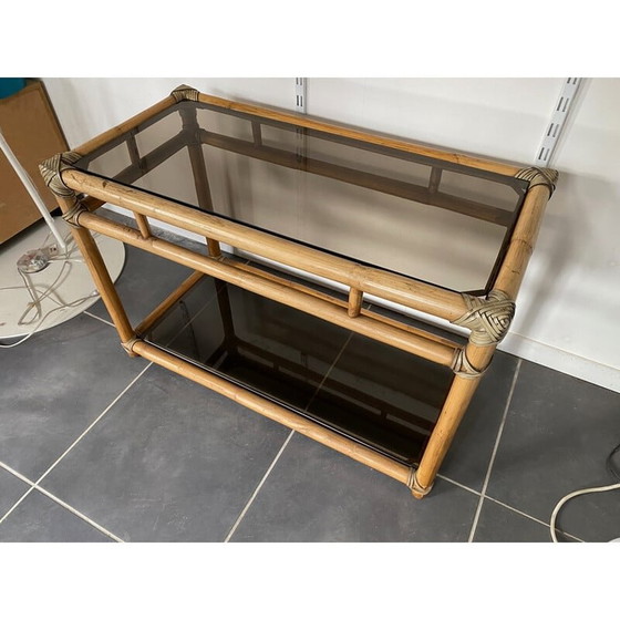 Image 1 of Mobile TV vintage in rattan e vetro, anni '50