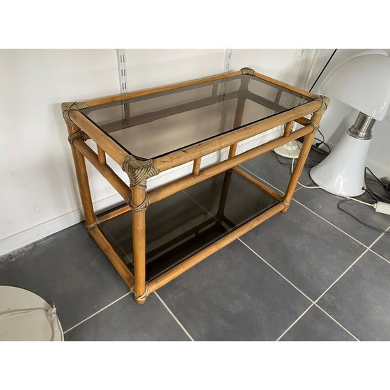 Image 1 of Mobile TV vintage in rattan e vetro, anni '50