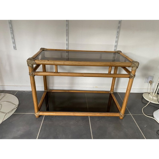 Image 1 of Mobile TV vintage in rattan e vetro, anni '50