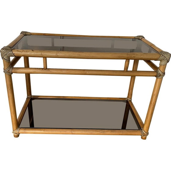 Image 1 of Mobile TV vintage in rattan e vetro, anni '50