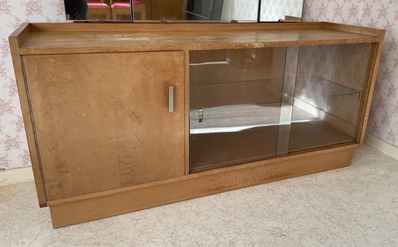 Image 1 of Art Deco dressing table with triptych mirror, sliding glass doors and bench