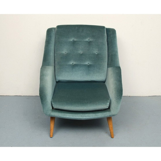 Image 1 of Vintage club armchair in blue velvet, 1950s