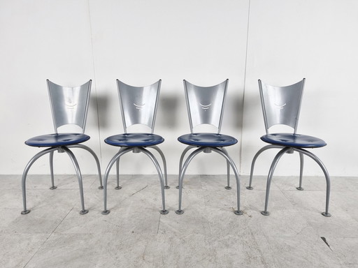 4 x Post modern metal dining chairs