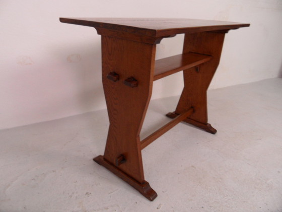 Image 1 of Brutalist oak sidetable writing table