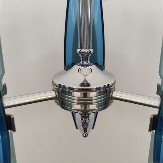 Image 1 of Magnifique lampe suspendue en verre fumé et bleu des années 1970 par Veca. Fabriquée en Italie