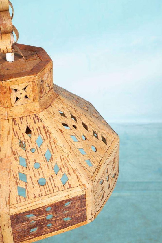 Image 1 of Lampada a sospensione in legno Japandi anni Sessanta, lampada a sospensione svedese vintage