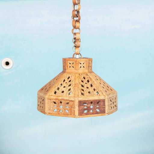 Japandi wooden pendant lamp sixties, vintage Swedish pendant