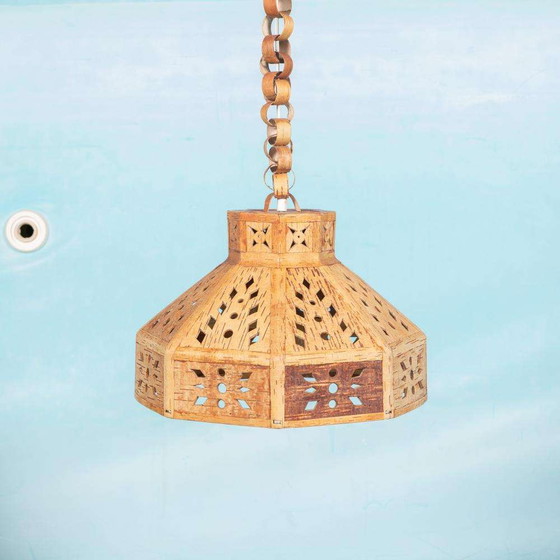 Image 1 of Lampe suspendue en bois Japandi années 60, lampe suspendue suédoise vintage