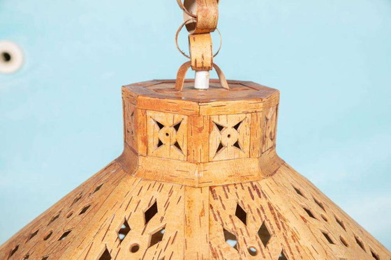 Image 1 of Lampada a sospensione in legno Japandi anni Sessanta, lampada a sospensione svedese vintage