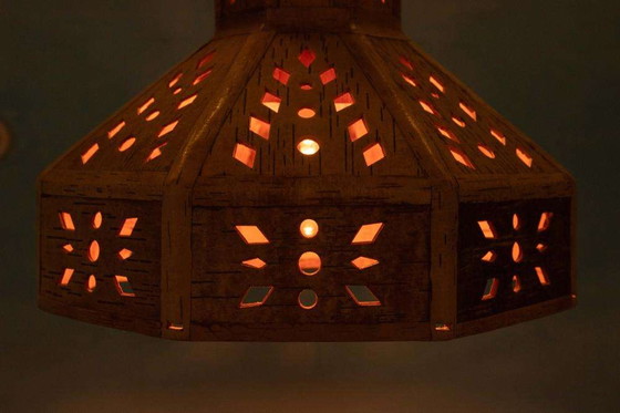 Image 1 of Lampada a sospensione in legno Japandi anni Sessanta, lampada a sospensione svedese vintage