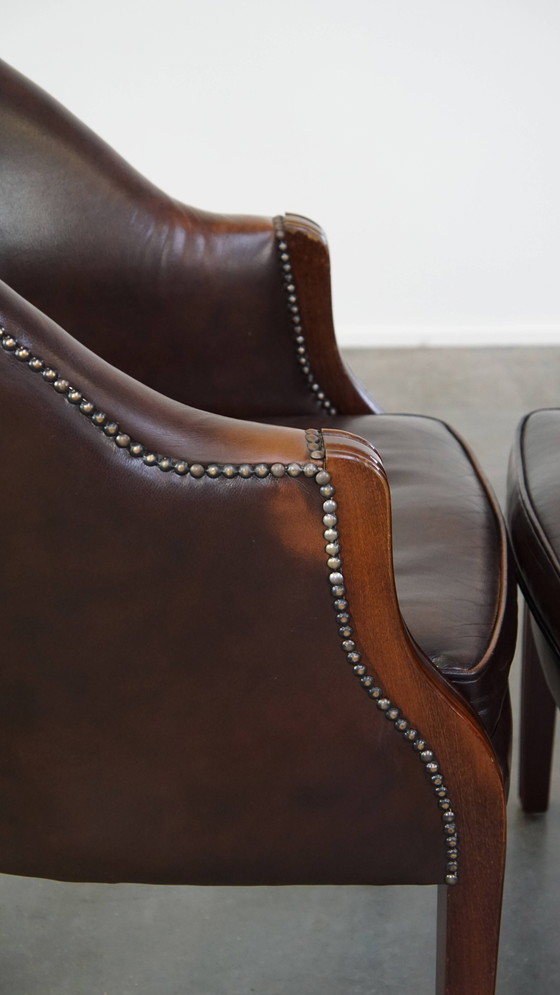 Image 1 of 6 X Dark Beef Leather Dining Chair