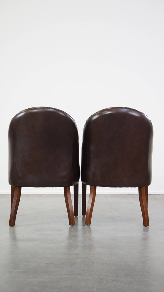 Image 1 of 6 X Dark Beef Leather Dining Chair