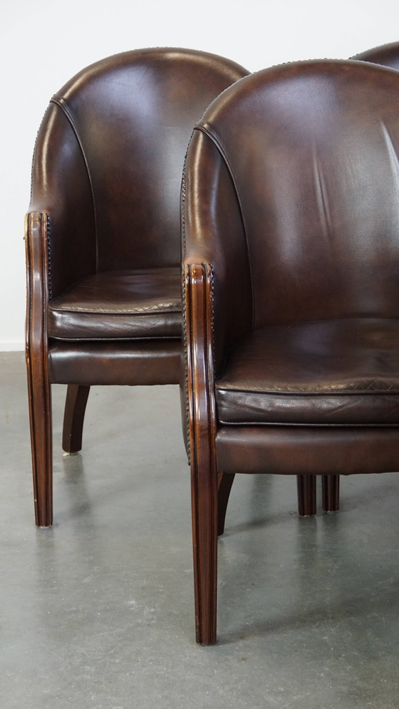 Image 1 of 6 X Dark Beef Leather Dining Chair