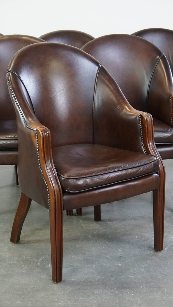 Image 1 of 6 X Dark Beef Leather Dining Chair